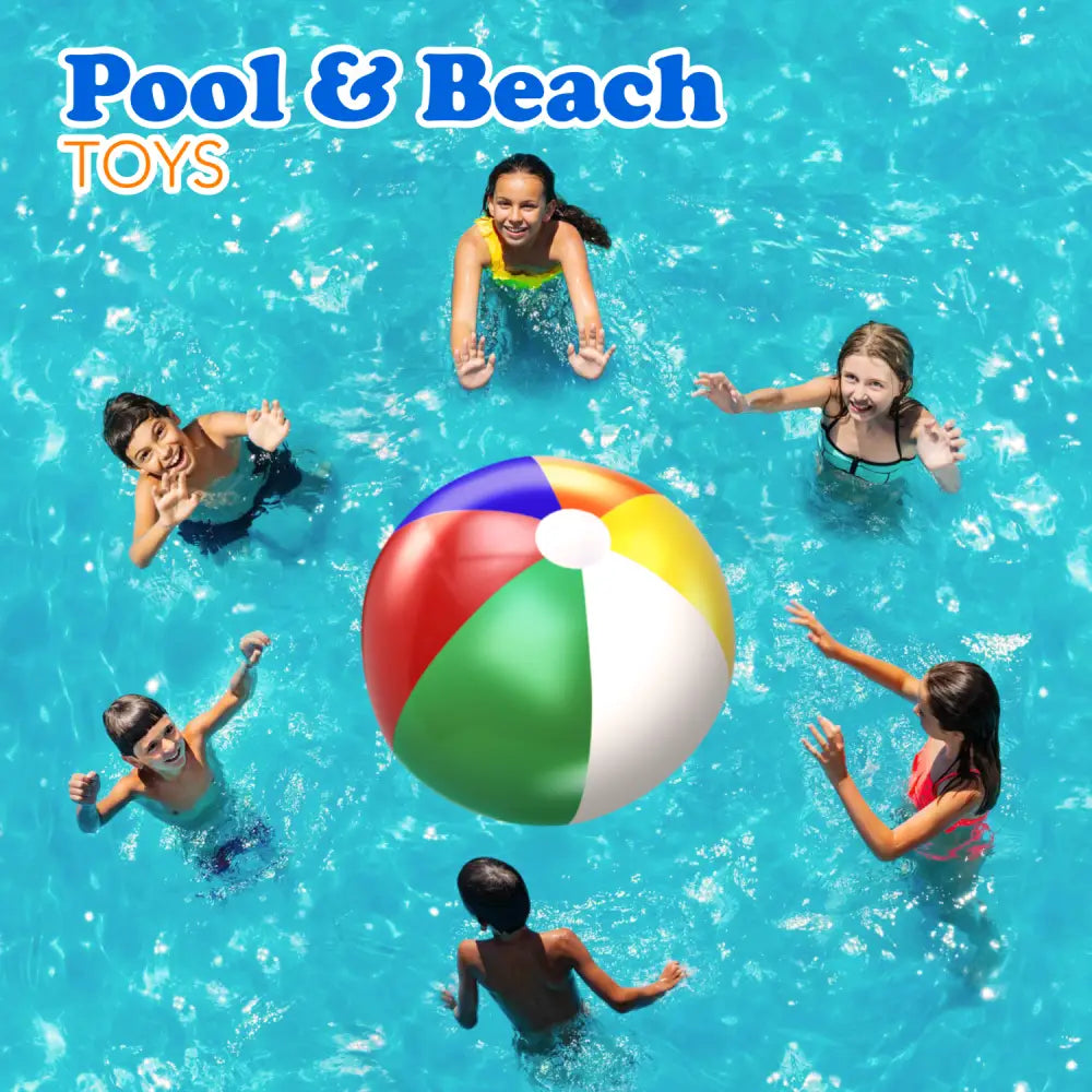 4E’s Novelty 3 Pack Inflatable Beach Balls – 24’’ Classic Rainbow Pool Balls for Swimming Pool Fun - Baby and Kids Toys