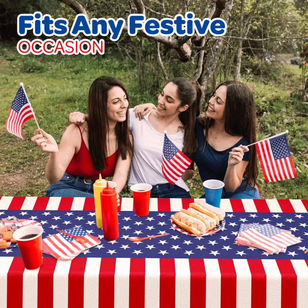 4E’s Novelty 3 Pack Patriotic Table Cloth 54” x 108’’ for 4th of July Decorations Disposable Tablecloth