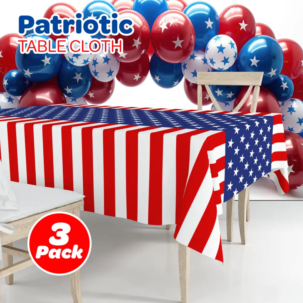 4E’s Novelty 3 Pack Patriotic Table Cloth 54” x 108’’ for 4th of July Decorations Disposable Tablecloth