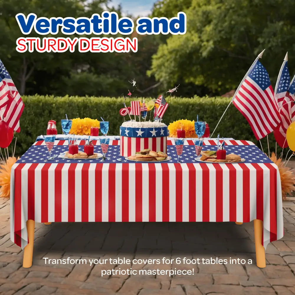 4E’s Novelty 3 Pack Patriotic Table Cloth 54” x 108’’ for 4th of July Decorations Disposable Tablecloth