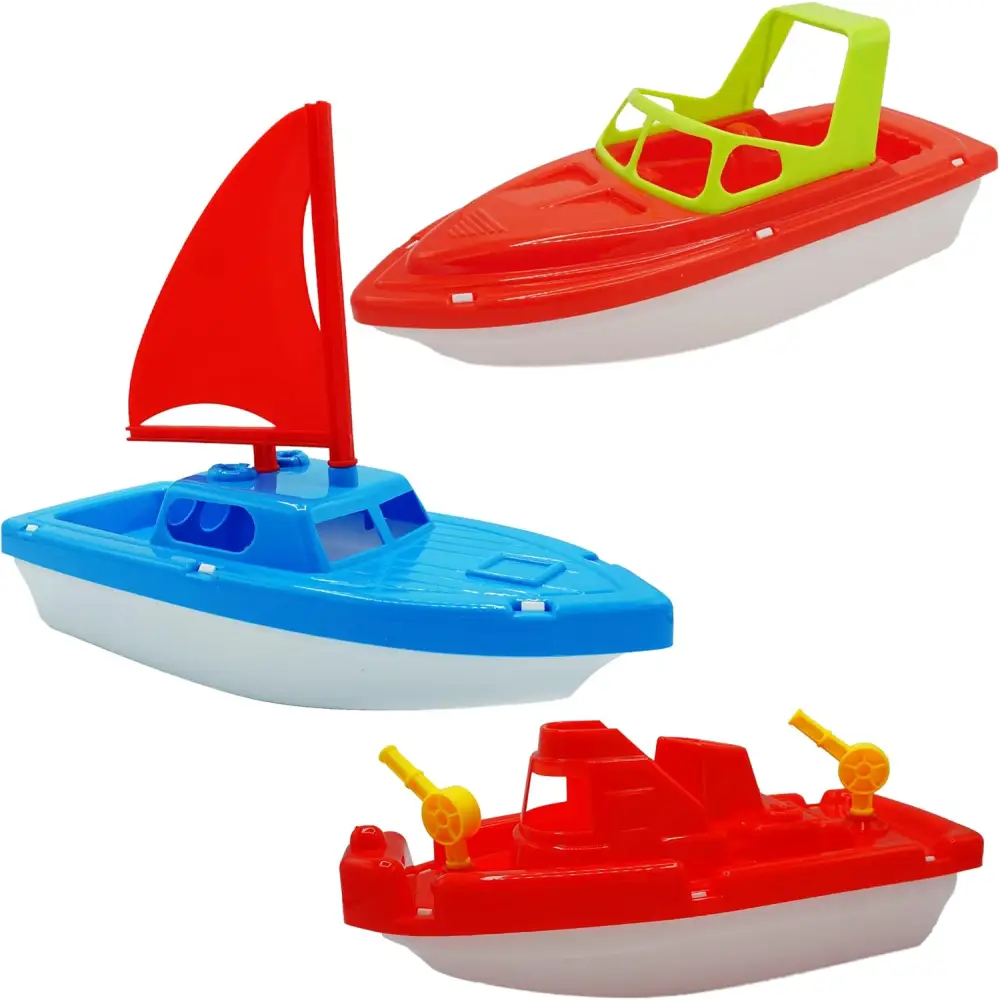 4E’s Novelty 3 Pack Toy Boat Bath Toys – Bath & Pool Toys for Toddlers 10’’ Large Plastic Boats for Water Play