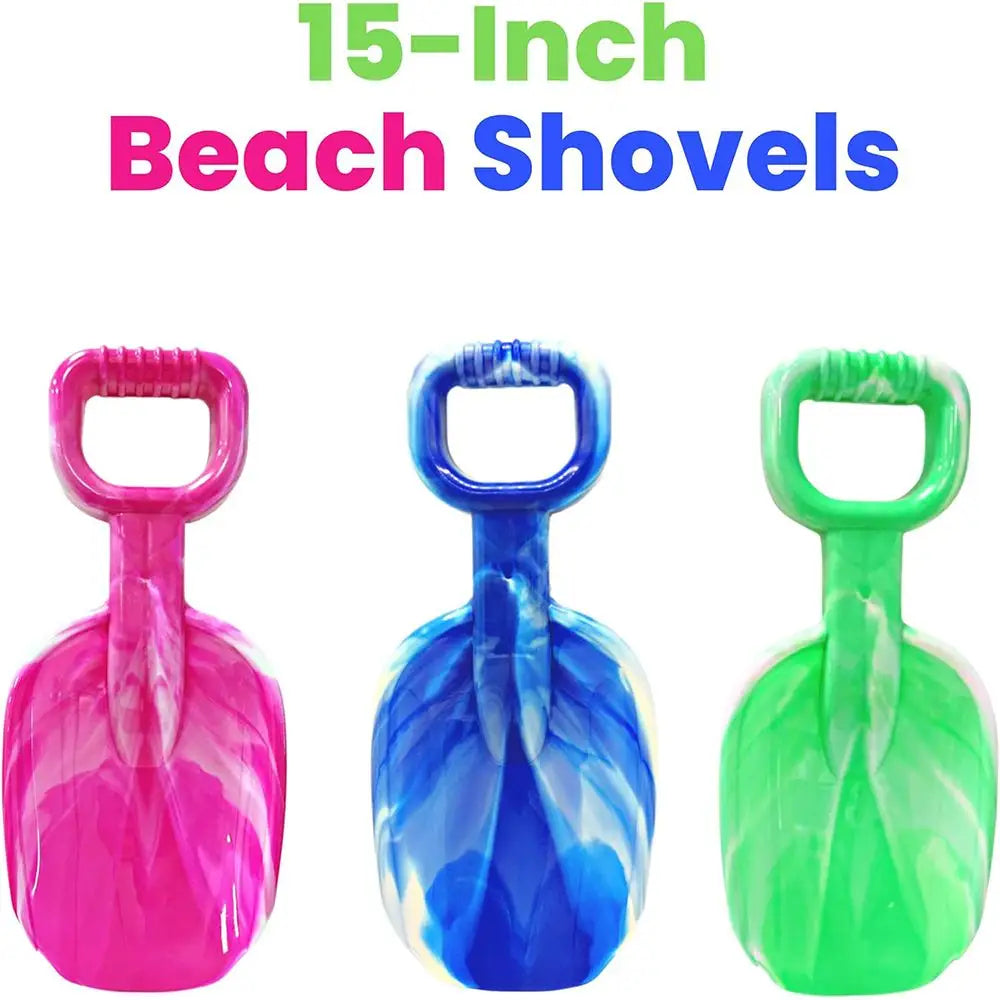 4E's Novelty 3 Pcs Large 15 Inch Beach Shovel Toy Set - Heavy Duty Plastic Sand Shovels for Kids, Ideal for Ages 3-10 and Outdoor Summer Sandbox Play