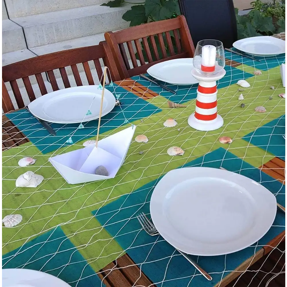 Decorative fishnet for mermaid birthday party or pirate decorations, table cover, beach-themed or coastal decor