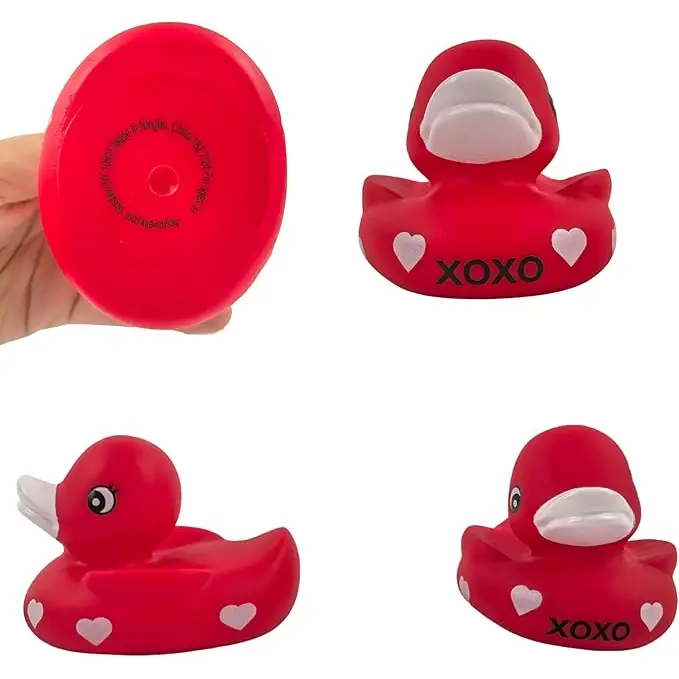 4Eโs Novelty 3 Valentines Rubber Duck โ Red Rubber Ducky with XOXO for Decorations & Gifts