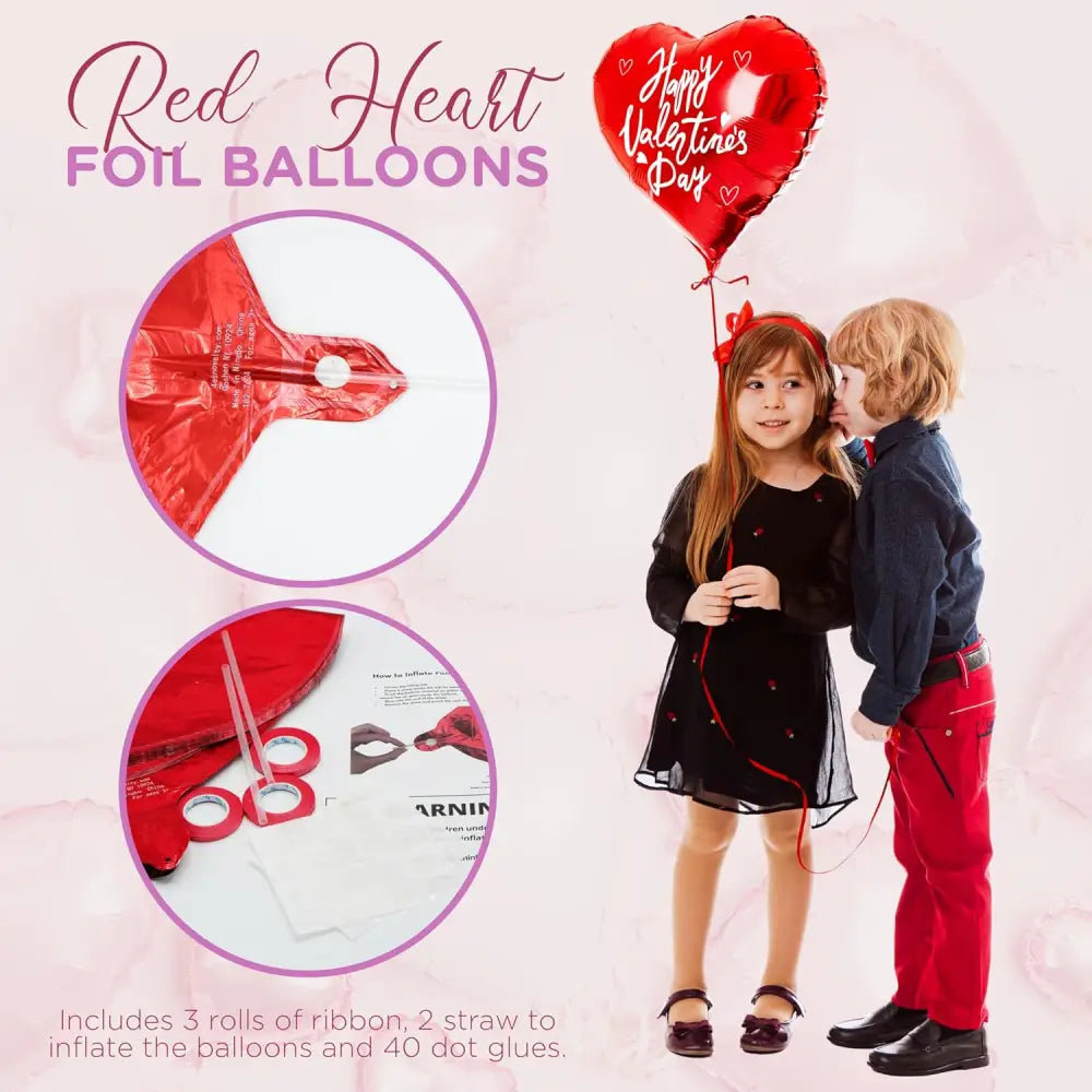 4E’s Novelty 30-Pack 18” Heart Balloons – Bulk Red Foil Balloons for Valentine’s & Event Decor