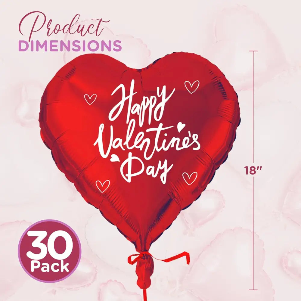 4E’s Novelty 30-Pack 18” Heart Balloons – Bulk Red Foil Balloons for Valentine’s & Event Decor
