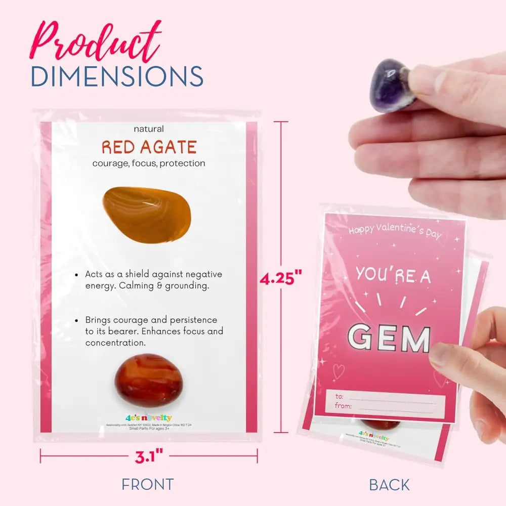 4E’s Novelty 30-Pack Valentines Cards with Rock Gems – Natural Crystal Cards for Kids’ Gifts