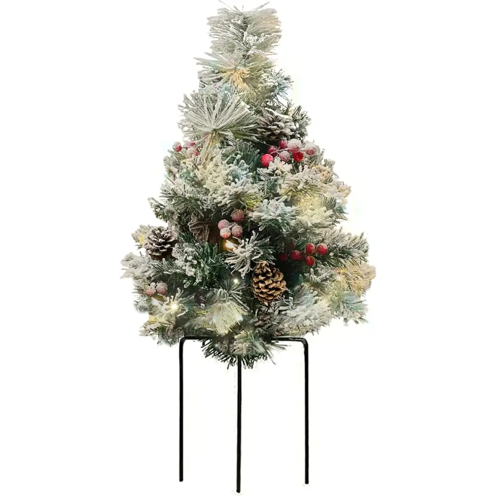 4E’s Novelty 30’’ Prelit Outdoor Mini Christmas Tree – Battery Operated Small Artificial Tree for Porch & Yard Decor
