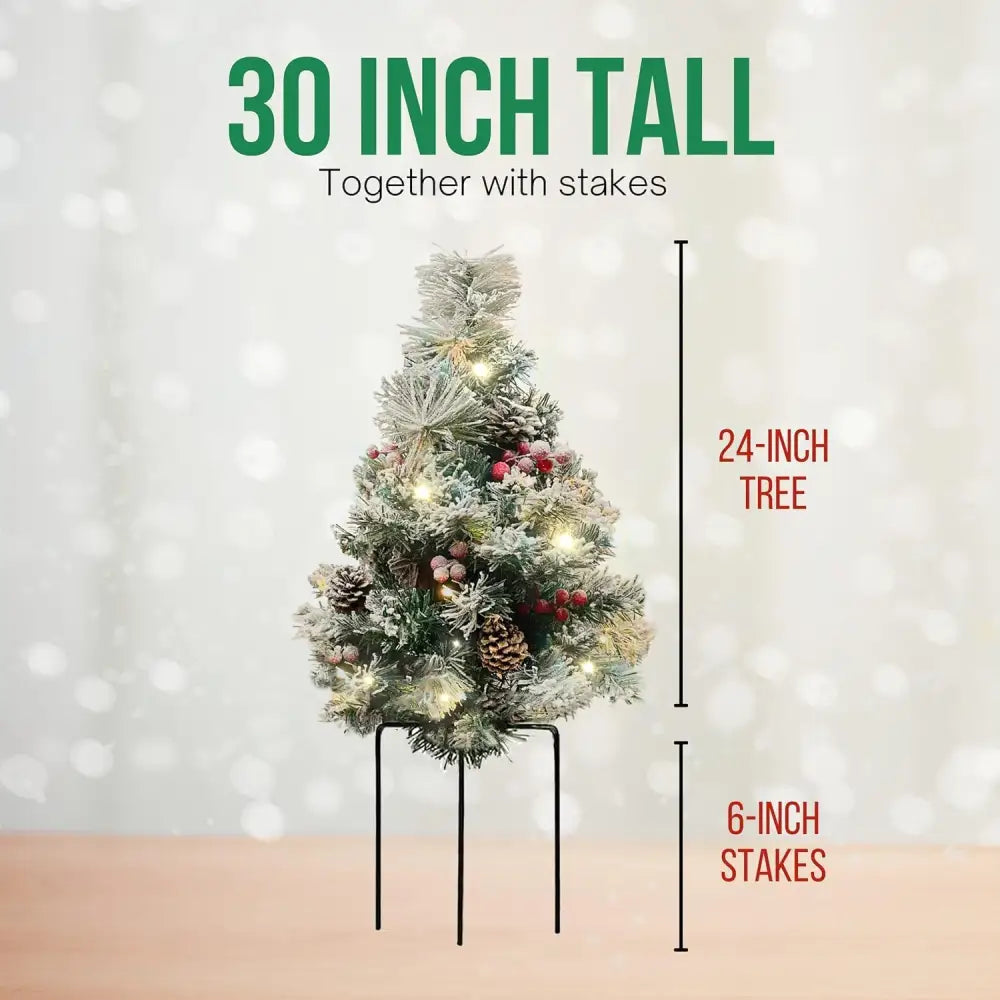 4E’s Novelty 30’’ Prelit Outdoor Mini Christmas Tree – Battery Operated Small Artificial Tree for Porch & Yard Decor