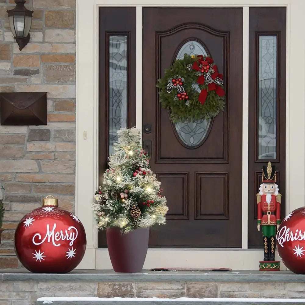 4E’s Novelty 30’’ Prelit Outdoor Mini Christmas Tree – Battery Operated Small Artificial Tree for Porch & Yard Decor