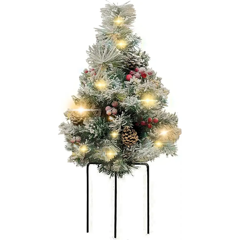4E’s Novelty 30’’ Prelit Outdoor Mini Christmas Tree – Battery Operated Small Artificial Tree for Porch & Yard Decor