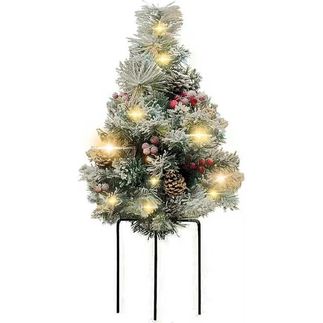 4E’s Novelty 30’’ Prelit Outdoor Mini Christmas Tree – Battery Operated Small Artificial Tree for Porch & Yard Decor