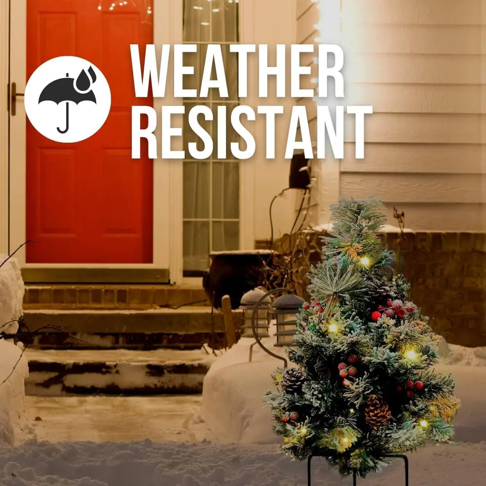 4E’s Novelty 30’’ Prelit Outdoor Mini Christmas Tree – Battery Operated Small Artificial Tree for Porch & Yard Decor