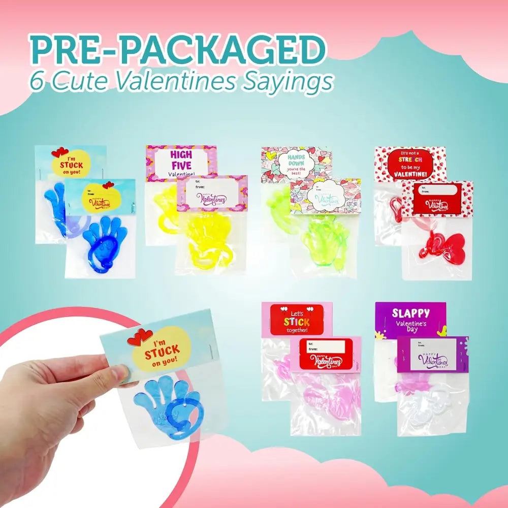 4E’s Novelty 32-Pack Slappy Hands with Valentine Cards – Stretchy Toys for Classroom Fun