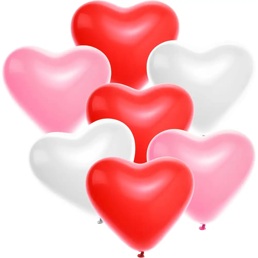 4E’s Novelty 36-Pack Latex Heart Balloons – Red Pink White 10” Balloons for Valentines & Weddings
