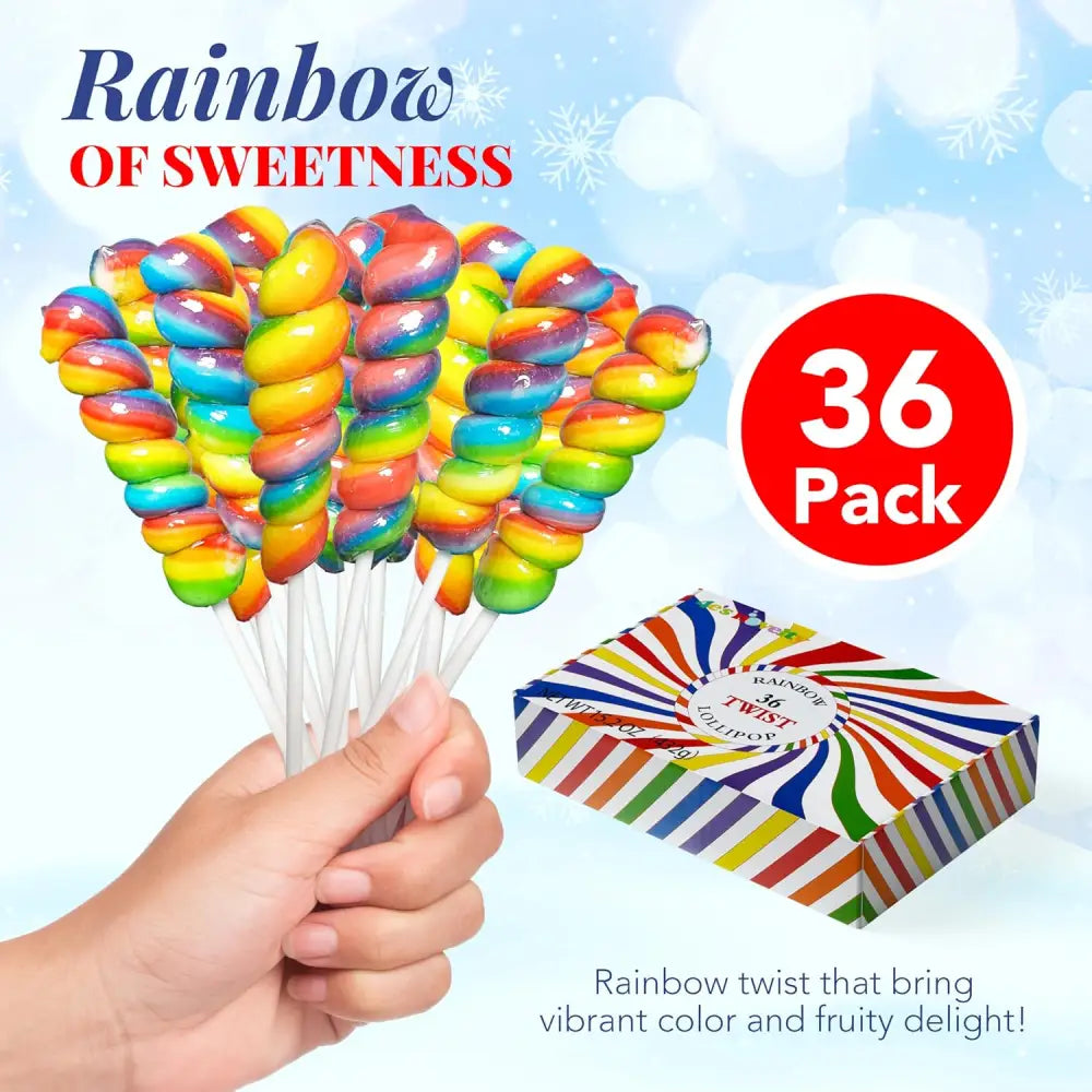 4E’s Novelty 36 Pack Rainbow Twist Lollipops – Individually Wrapped Mixed Fruit Candy