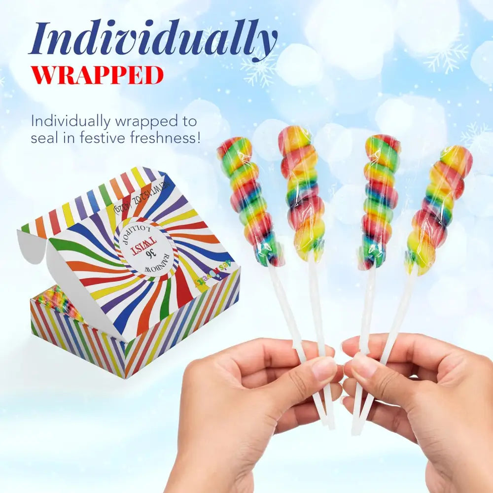 4E’s Novelty 36 Pack Rainbow Twist Lollipops – Individually Wrapped Mixed Fruit Candy