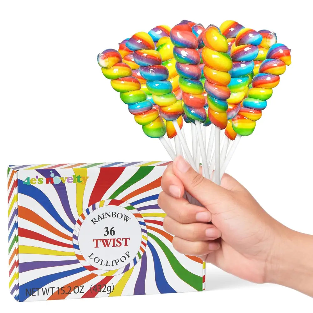4E’s Novelty 36 Pack Rainbow Twist Lollipops – Individually Wrapped Mixed Fruit Candy