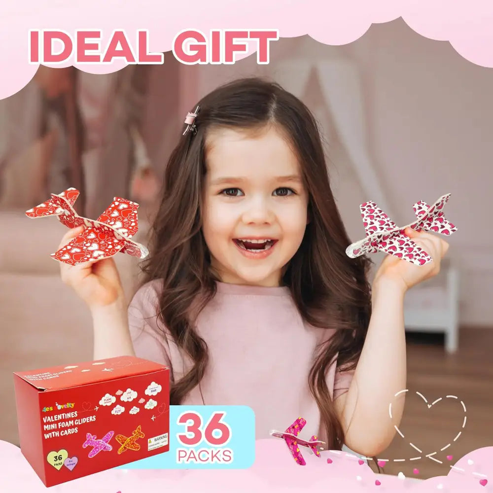 4E’s Novelty 36-Pack Valentine Cards with Foam Airplanes – Fun Classroom Exchange Party Favors