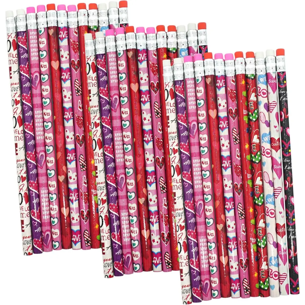 4E’s Novelty 36-Pack Valentine Pencils with Erasers – Heart-Themed Classroom Party Favors