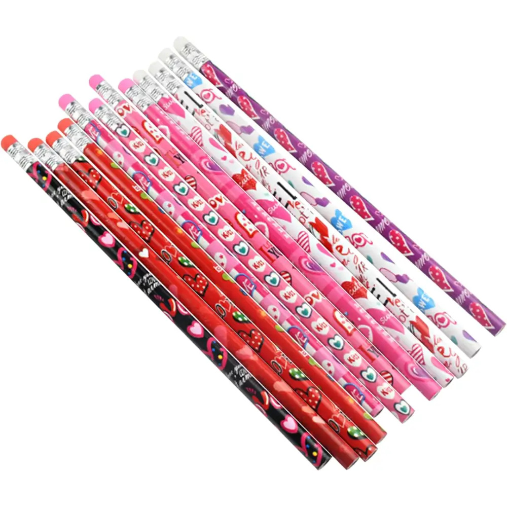 4E’s Novelty 36-Pack Valentine Pencils with Erasers – Heart-Themed Classroom Party Favors
