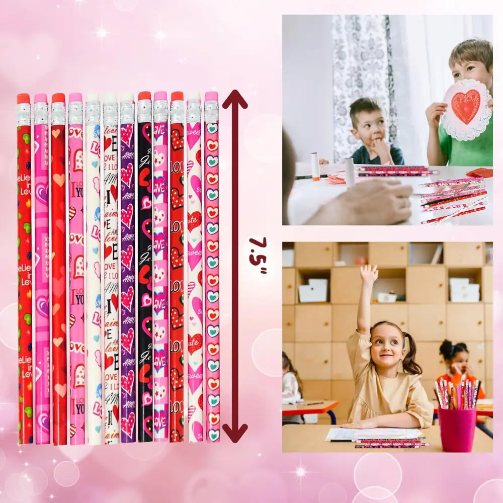 4E’s Novelty 36-Pack Valentine Pencils with Erasers – Heart-Themed Classroom Party Favors