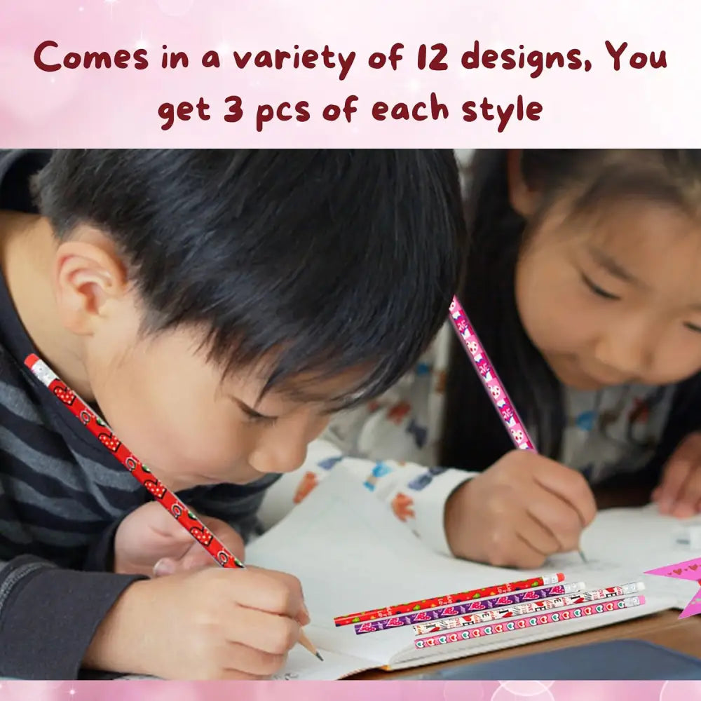 4E’s Novelty 36-Pack Valentine Pencils with Erasers – Heart-Themed Classroom Party Favors