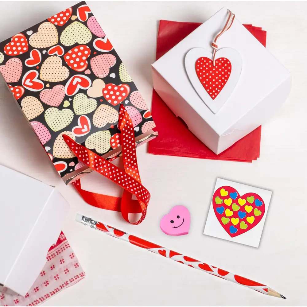 4E’s Novelty 36-Pack Valentine’s Day Stationery – Pencils Erasers & Stickers for Class Parties