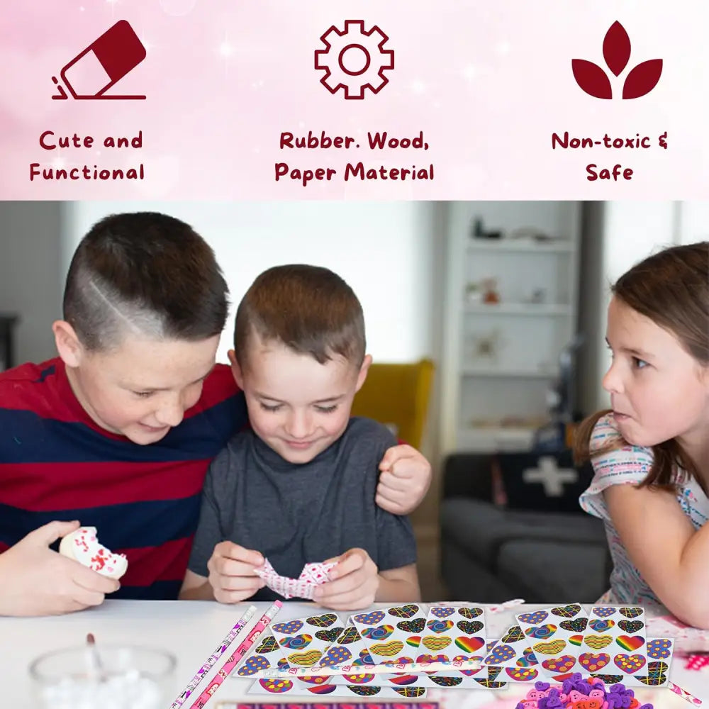 4E’s Novelty 36-Pack Valentine’s Day Stationery – Pencils Erasers & Stickers for Class Parties