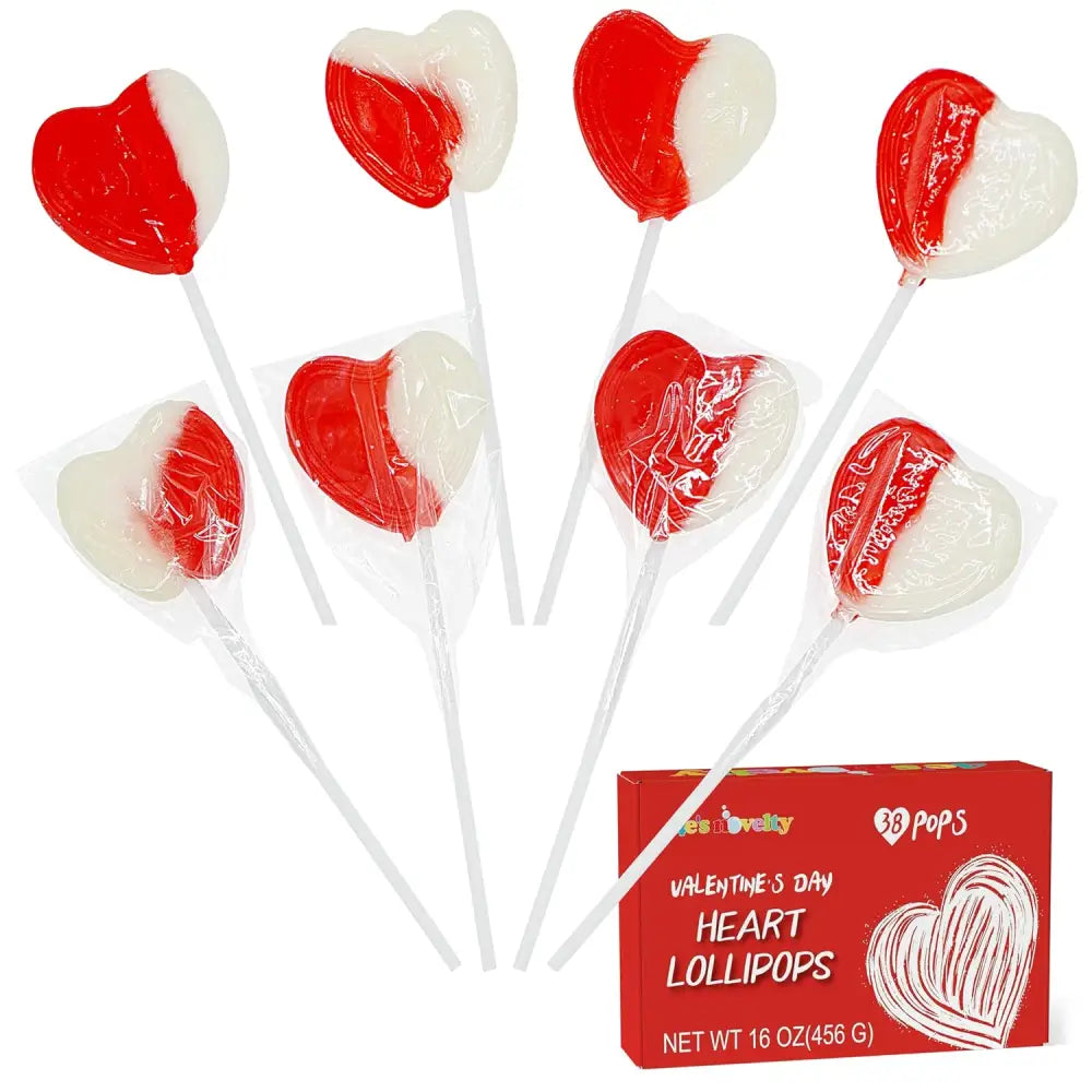 4E’s Novelty 38 Pack Heart Shaped Lollipops – Strawberry N Cream Flavored Individually Wrapped Valentine’s Day Candy