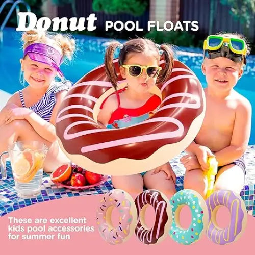 4E’s Novelty 4 Pack 30’’ Donut Pool Floats – Kids & Adults Summer Fun