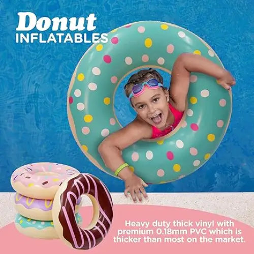 4E’s Novelty 4 Pack 30’’ Donut Pool Floats – Kids & Adults Summer Fun