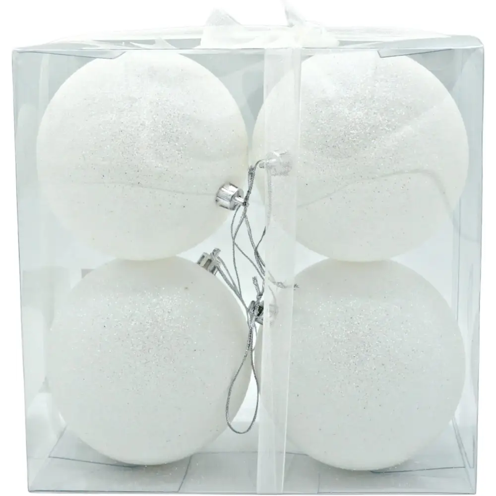 4E’s Novelty 4 Pack 4’’ Snowball Ornaments - Iridescent shatterproof Christmas decor for white holiday themes tree