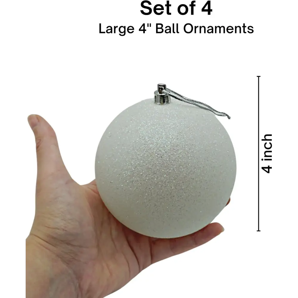 4E’s Novelty 4 Pack 4’’ Snowball Ornaments - Iridescent shatterproof Christmas decor for white holiday themes tree