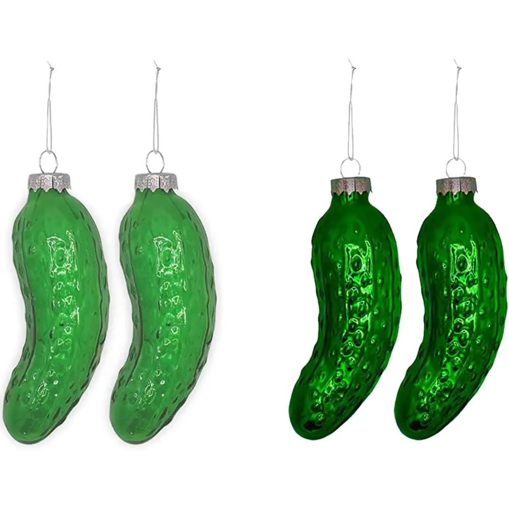 4E’s Novelty 4 Pack Blown Glass Pickle Ornament for Christmas Tree - 4” Christmas Pickle for Traditional German