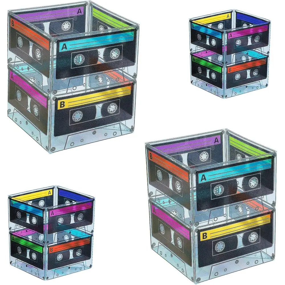 Cassette Tape Bucket Centerpiece (4 Pack) - Retro 80s and 90s Party Supplies for Adults & Kids