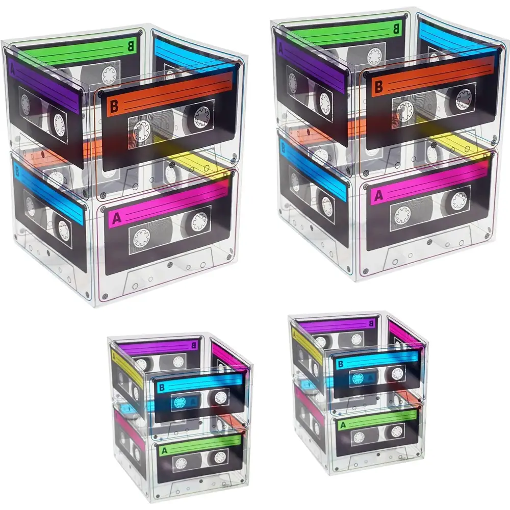 Cassette Tape Bucket Centerpiece (4 Pack) - Retro 80s and 90s Party Supplies for Adults & Kids