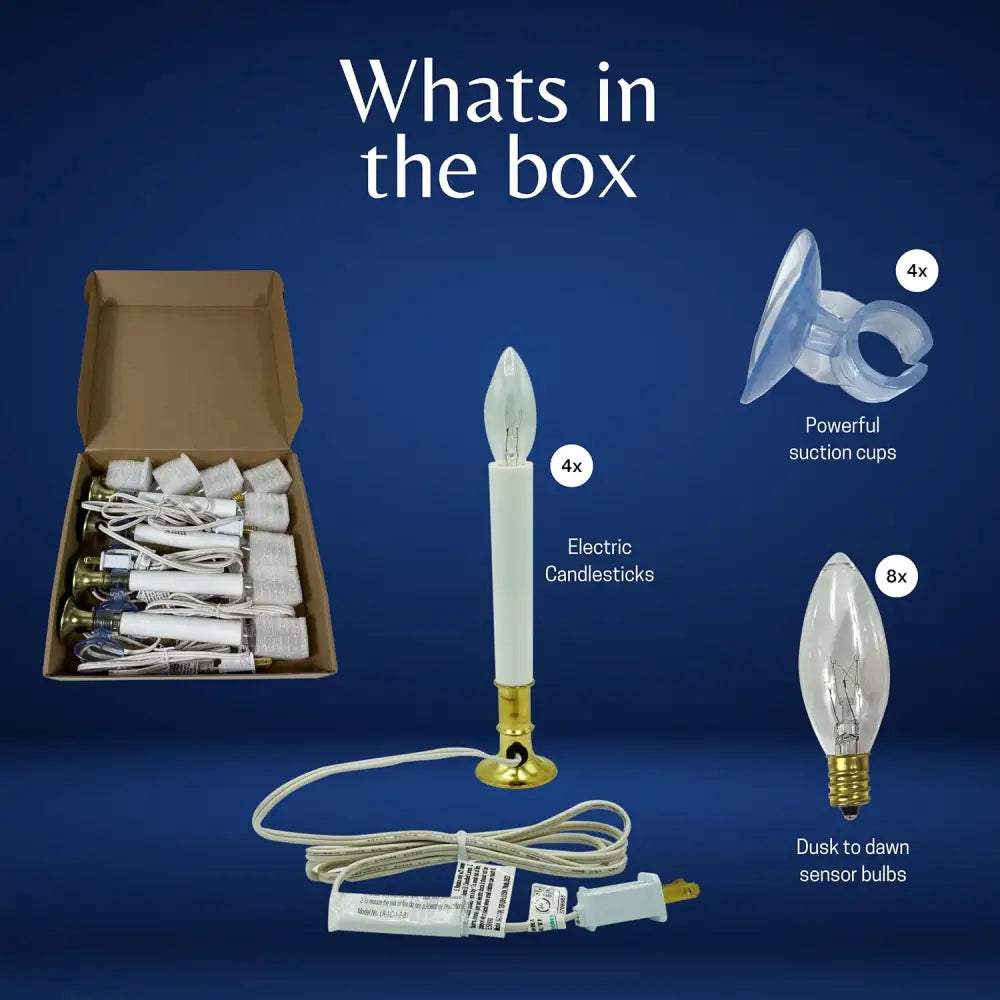 4E’s Novelty 4 Pack Dusk to Dawn Electric Window Candles – Plug-in Auto Sensor Brass Base