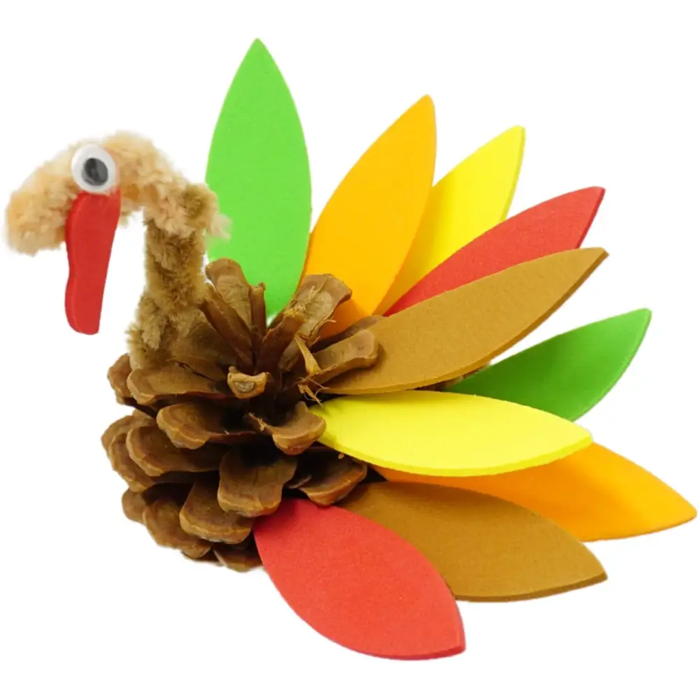 4Eโs Novelty 4 Pack Pinecone Turkey Craft Kit - DIY Thanksgiving Crafts for Kids & Adults Turkey Arts and Crafts
