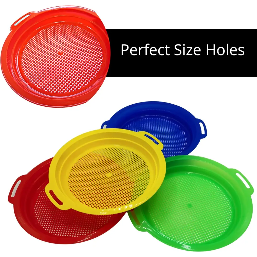 4Eโs Novelty 4 Pack Sand Sifter โ 8.75โโ Sandbox Toys for Kids Durable Beach Rock Strainers
