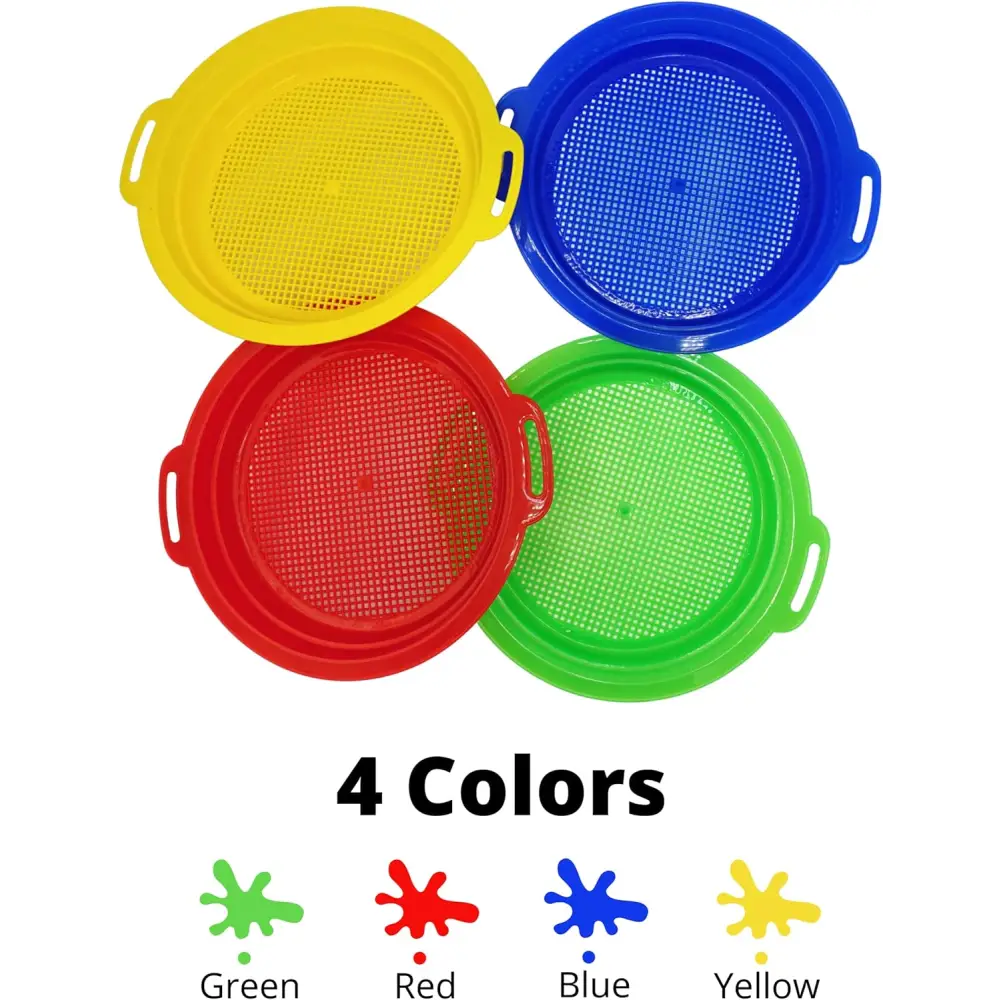 4Eโs Novelty 4 Pack Sand Sifter โ 8.75โโ Sandbox Toys for Kids Durable Beach Rock Strainers