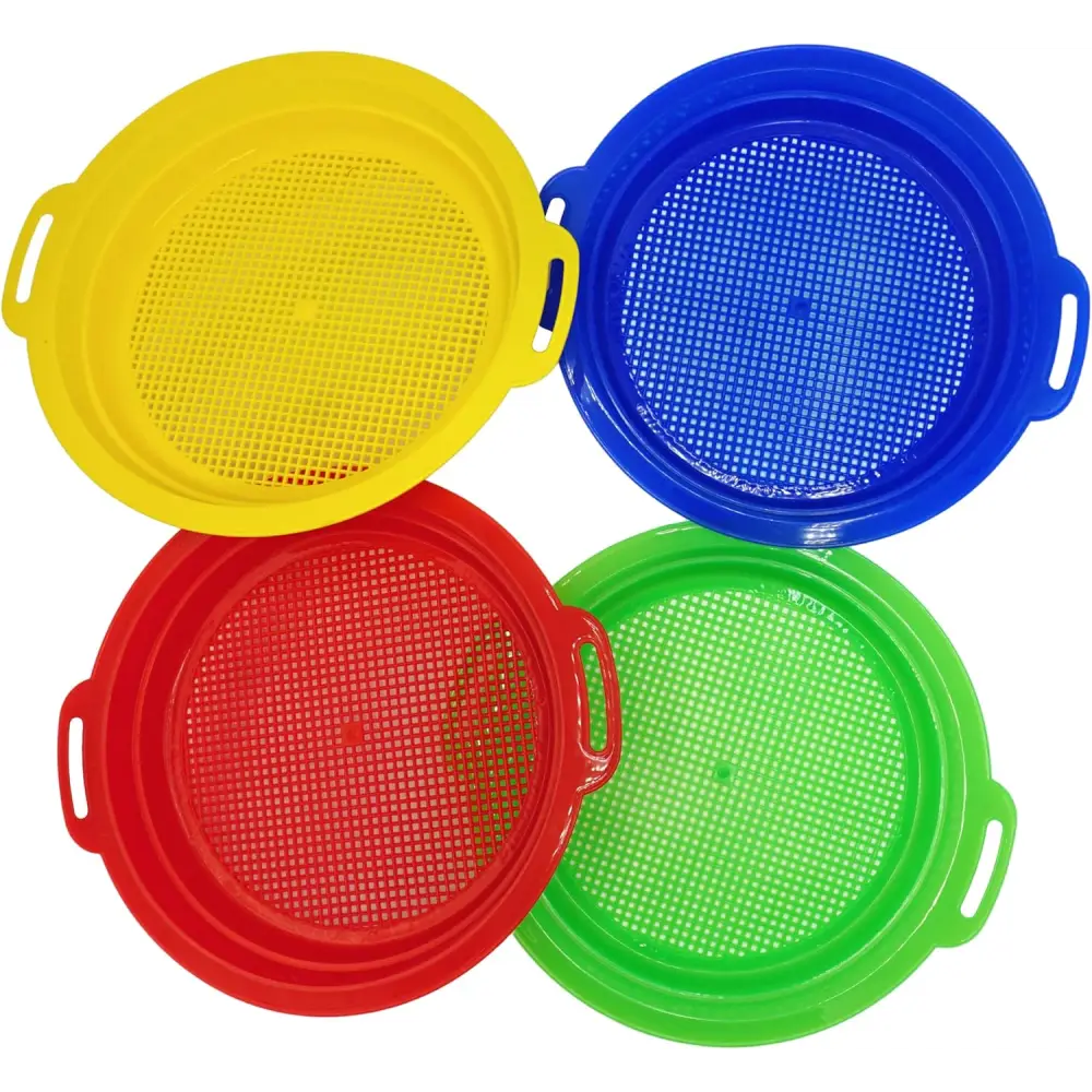 4Eโs Novelty 4 Pack Sand Sifter โ 8.75โโ Sandbox Toys for Kids Durable Beach Rock Strainers