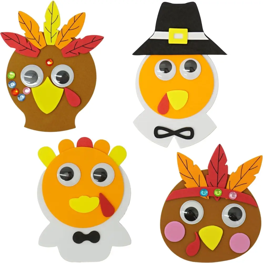 4E’s Novelty 4 Pack Thanksgiving Crafts for Kids - Foam Turkey Art & Craft Kits Fridge Magnets for Toddlers 3-8