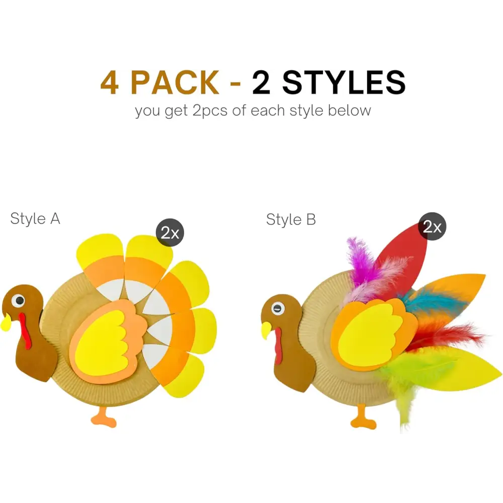 4E’s Novelty 4 Pack Turkey Plate Craft for Kids - Fall Thanksgiving Arts and Crafts for Kids Ages 3-12 Fun DIY