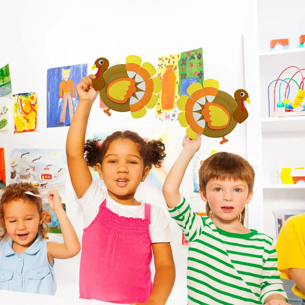 4E’s Novelty 4 Pack Turkey Plate Craft for Kids - Fall Thanksgiving Arts and Crafts for Kids Ages 3-12 Fun DIY