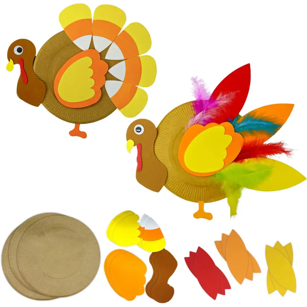 4E’s Novelty 4 Pack Turkey Plate Craft for Kids - Fall Thanksgiving Arts and Crafts for Kids Ages 3-12 Fun DIY