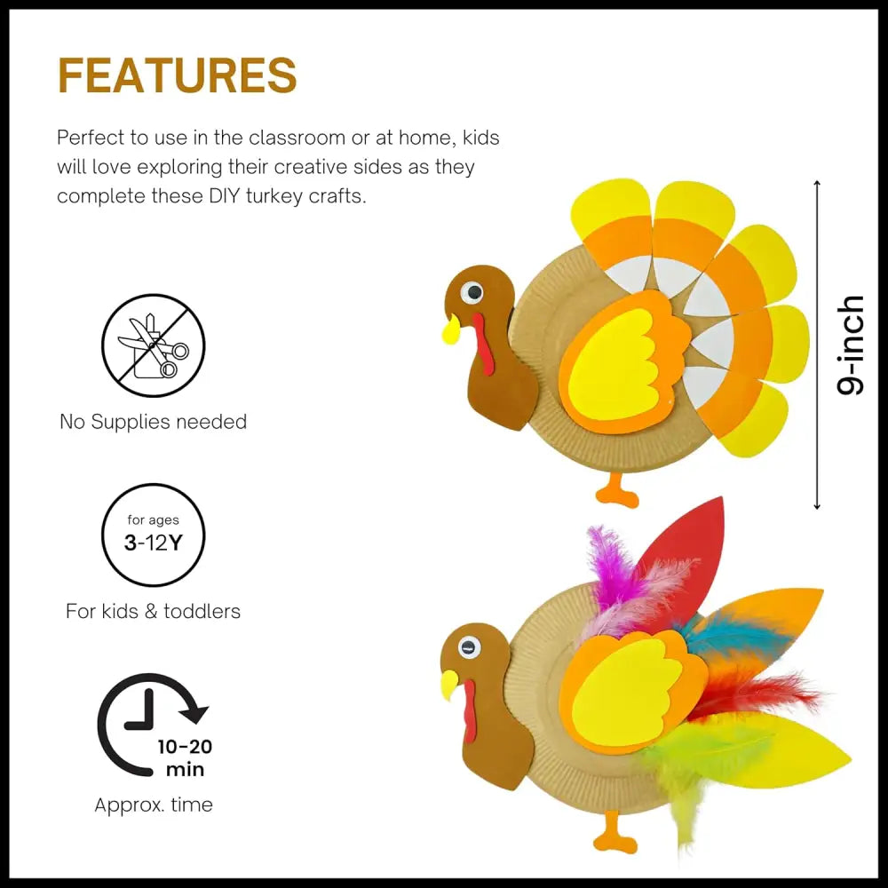 4E’s Novelty 4 Pack Turkey Plate Craft for Kids - Fall Thanksgiving Arts and Crafts for Kids Ages 3-12 Fun DIY