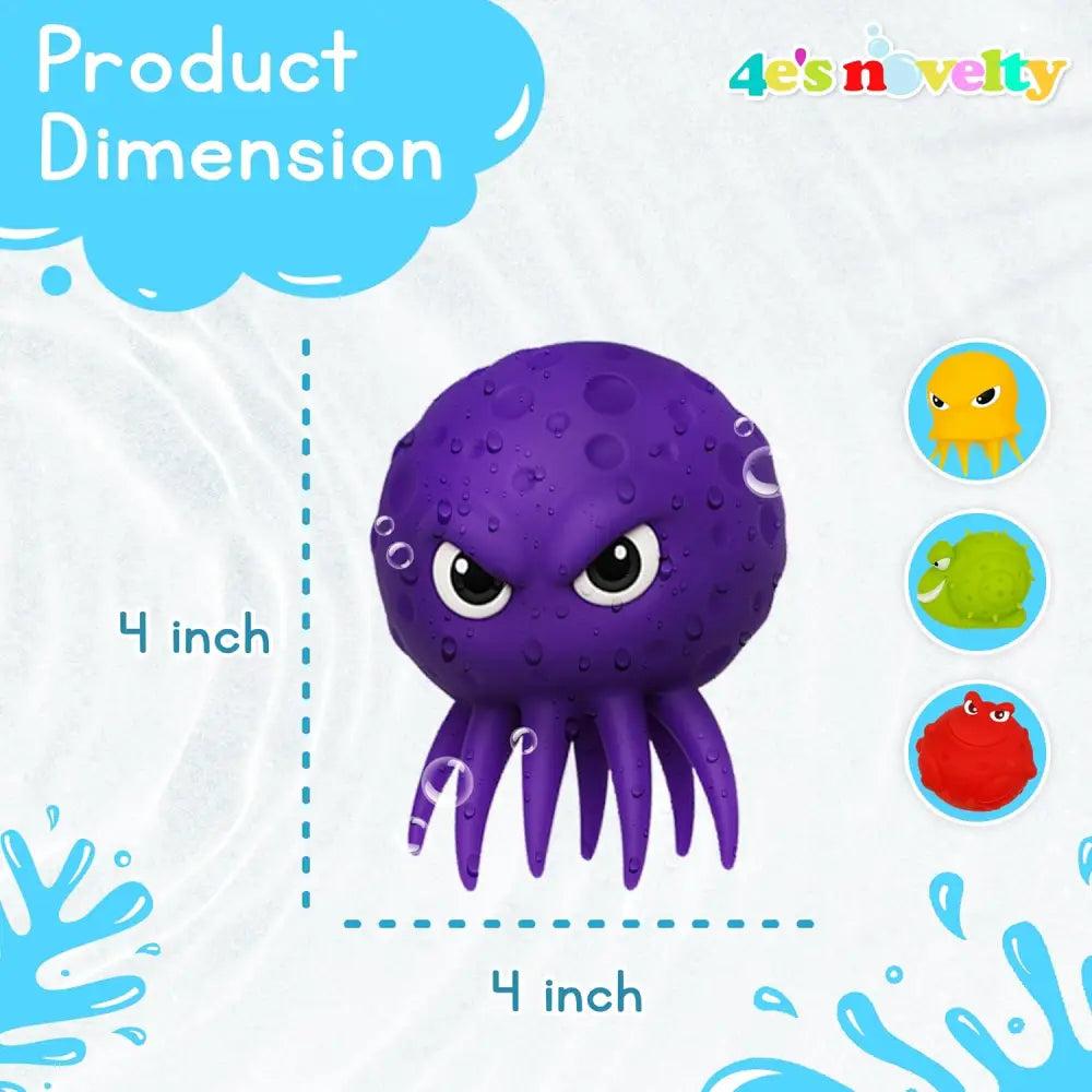 4E’s Novelty 4 Packs Sea Animal Water Balls Sensory Octopus Squishy Pool Toys for Kids ages 3-5