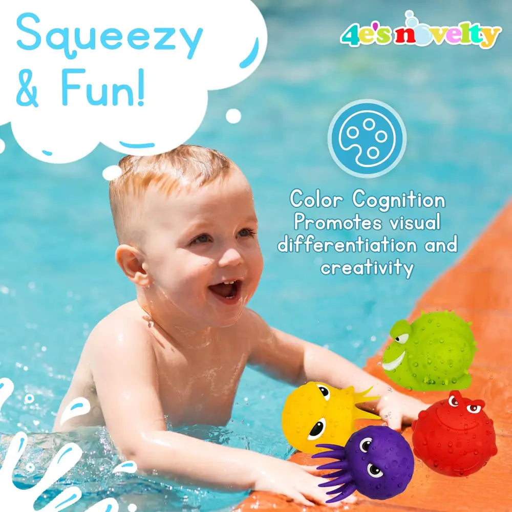 4E’s Novelty 4 Packs Sea Animal Water Balls Sensory Octopus Squishy Pool Toys for Kids ages 3-5
