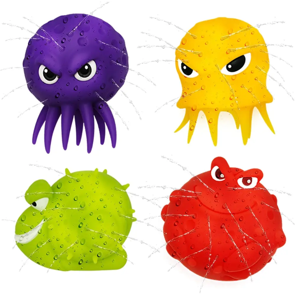 4E’s Novelty 4 Packs Sea Animal Water Balls Sensory Octopus Squishy Pool Toys for Kids ages 3-5